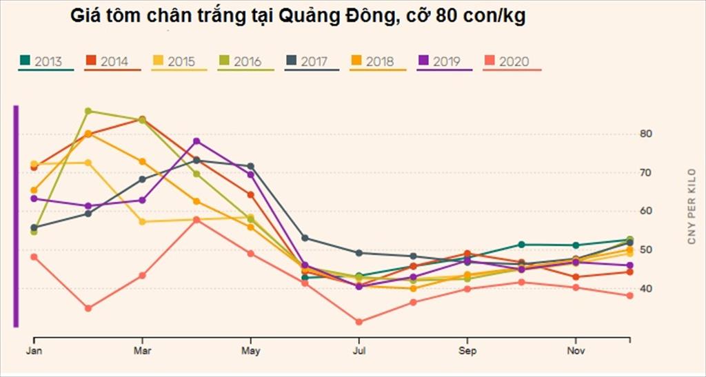 Giá tại đầm tôm Trung Quốc đạt thấp nhất trong 8 năm
